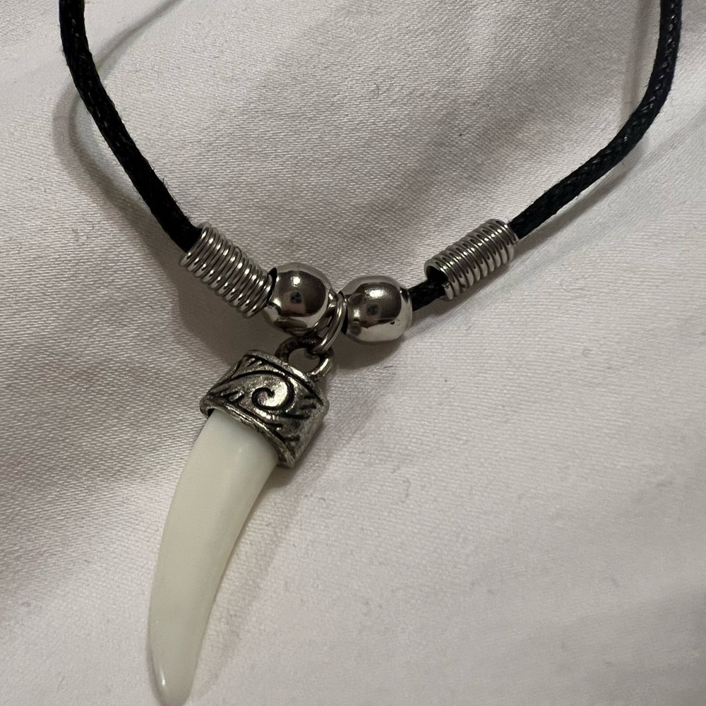 Silver and Black Tooth Pendant Necklace
